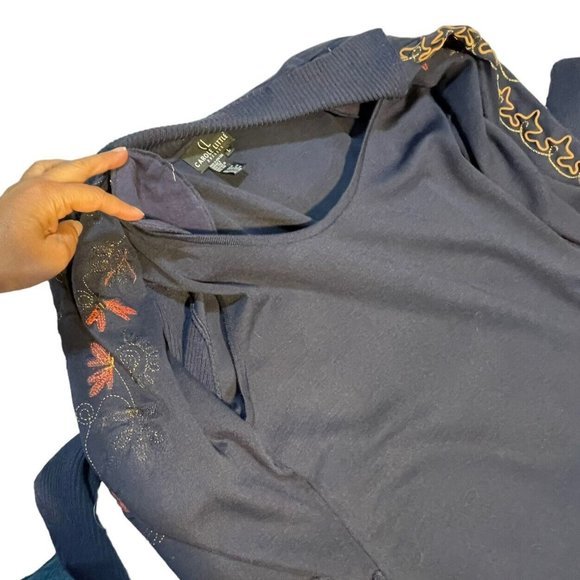 Carol Little Womens Sweater Dress Size large Vintage navy Embroidered Midi Wool - Picture 13 of 13